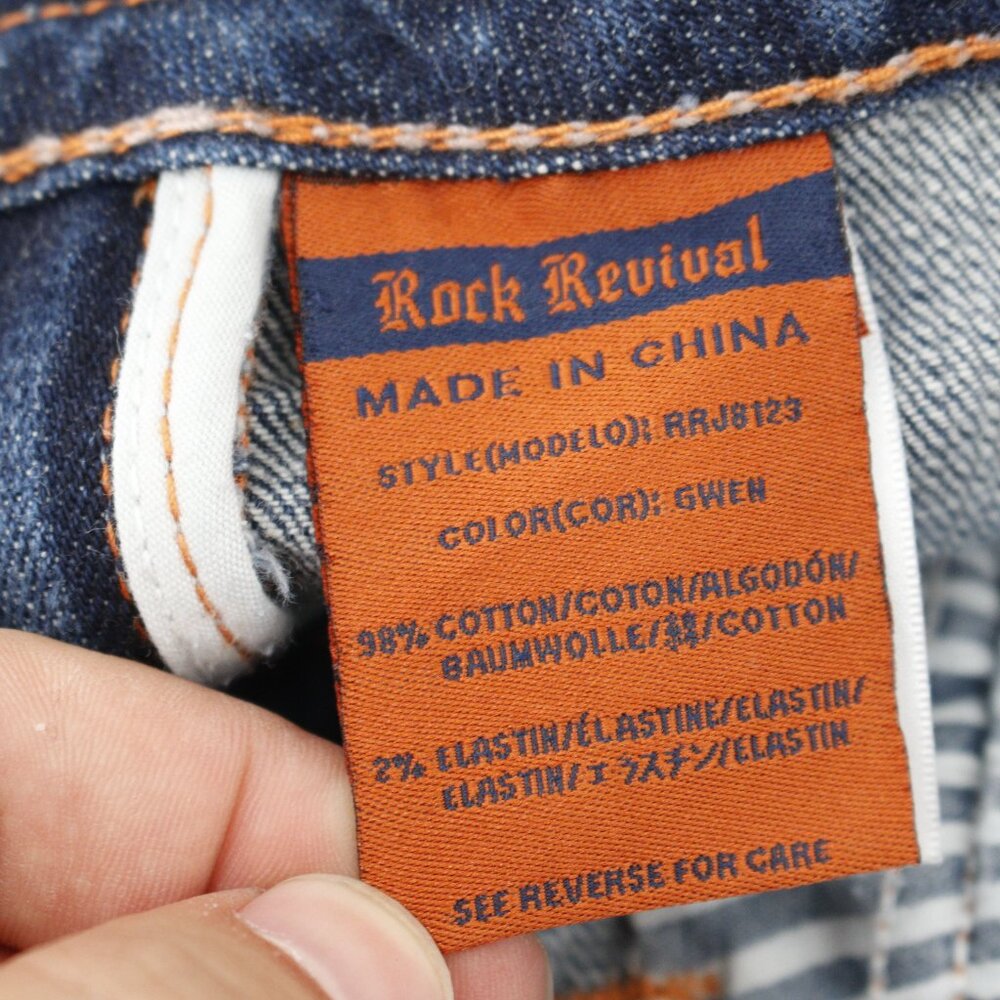 Rock Revival Jeans Womens 28 Gwen Boot Blue Flap Thick Stitch Low Rise Denim - Picture 11 of 14